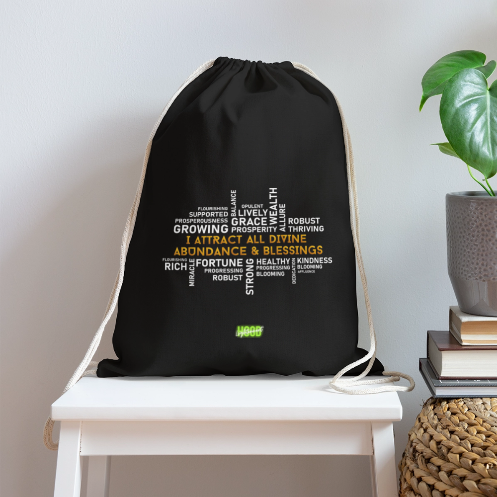 I Am What I Attract Drawstring Bag - black