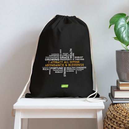 I Am What I Attract Drawstring Bag - black