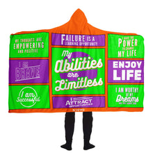 Load image into Gallery viewer, Orange Positive Affirmation Plush Hooded Blanket
